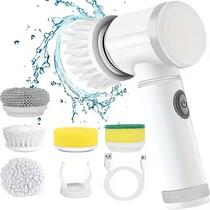 🟦 5-in-1 Electric Spin Scrubber – Cordless, USB Rechargeable, Deep Cleaning Made Easy!